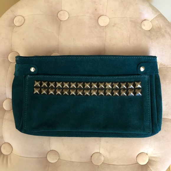 Tylie Malibu Studed Suede Turquoise Clutch - Picture 1 of 7